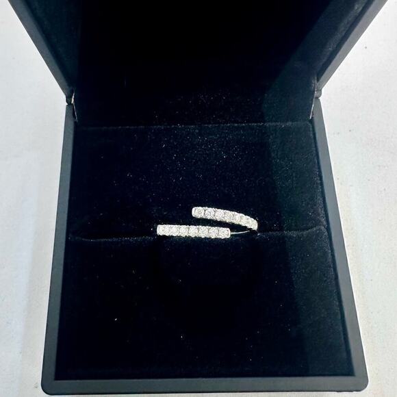 Moissanite Diamond Band Split Half Eternity Stackable Ring 18k Plated Adjustable - Picture 3 of 16